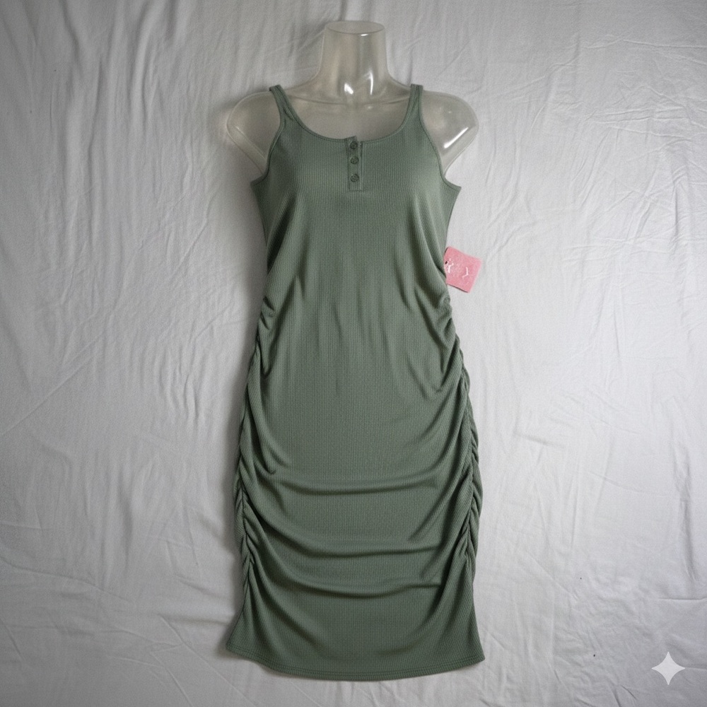 Olive Green Sleeveless Ruched Dress - Size L - NWT